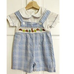 Boy’s Easter Vintage Toffee Apple Smocked Romper Sz 12M